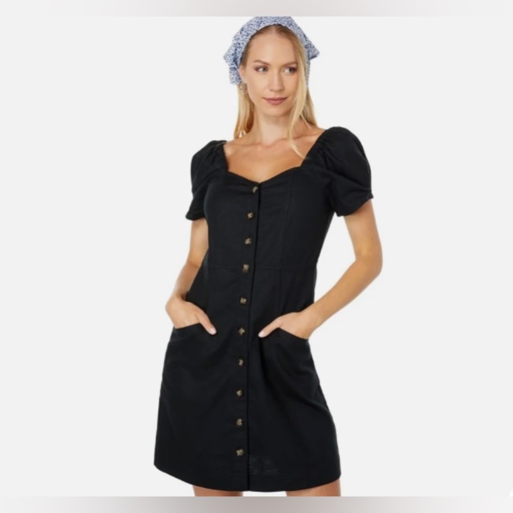 NWT Madewell Cotton Linen Sweetheart Puff Sleeve Mini Dress